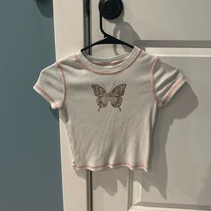 White butterfly shirt pink outline Art Class